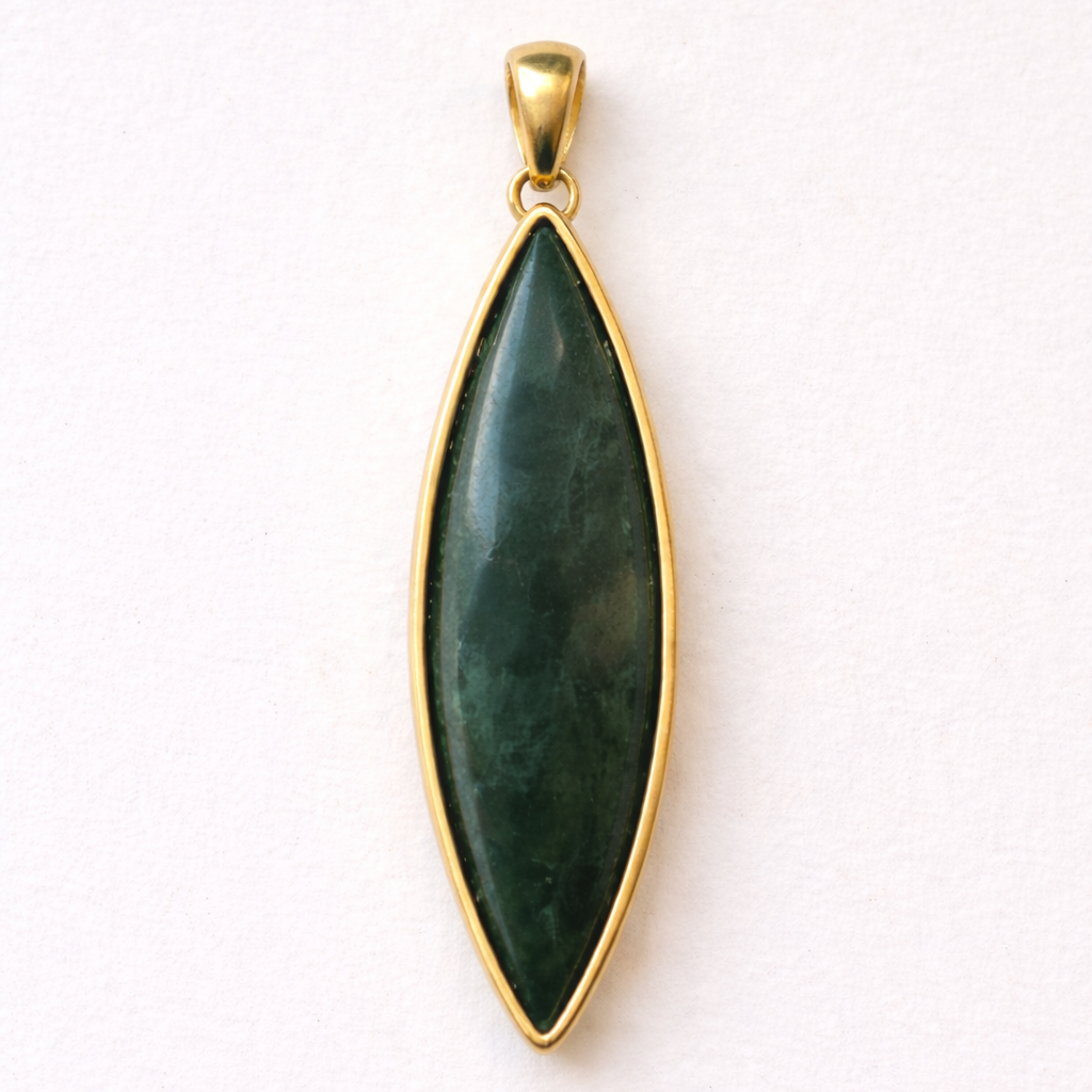 One-of-a-kind natural jade pendant in solid 18K yellow gold with open-back bezel