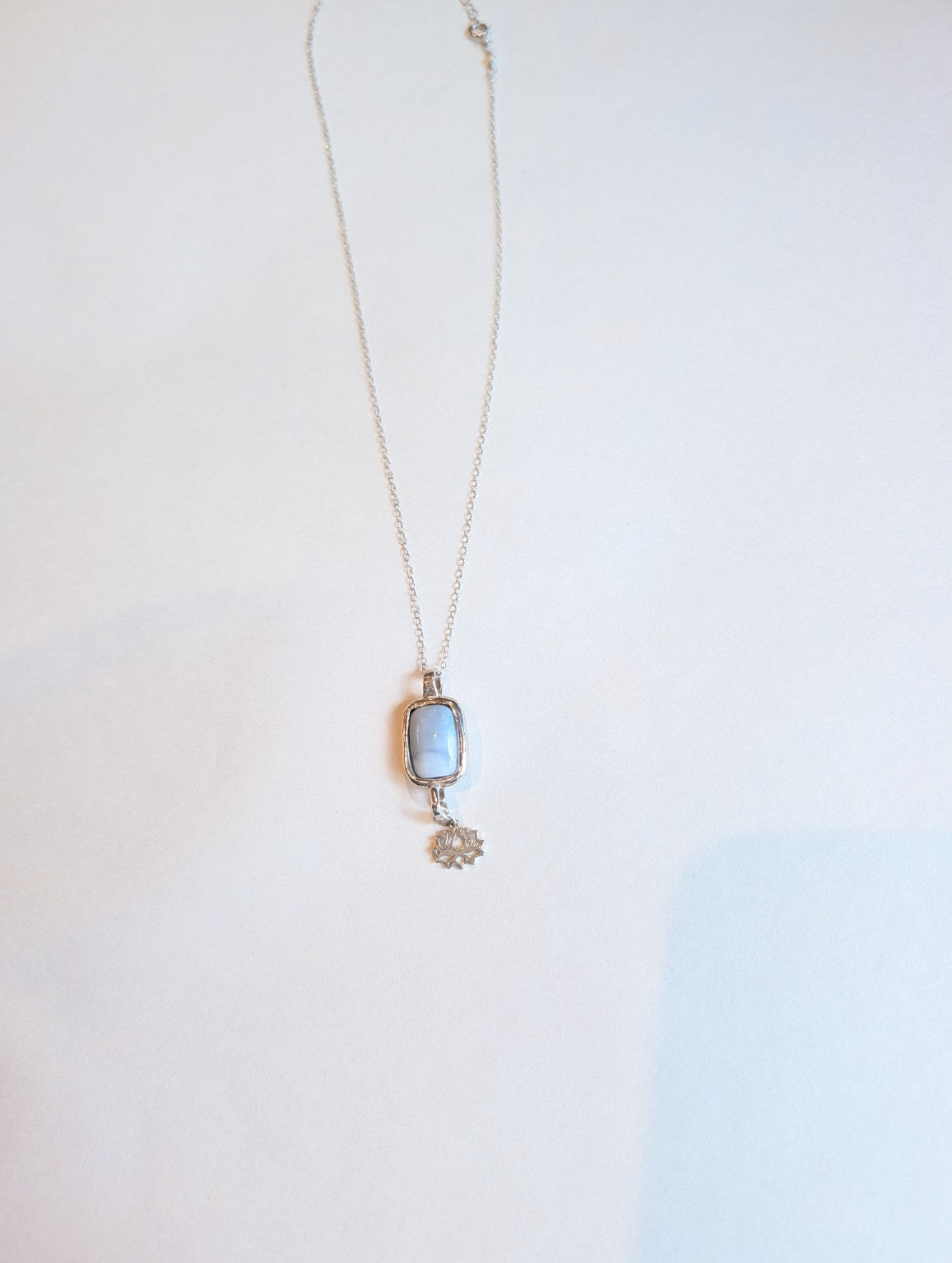 Adjustable 16 to 18 inch blue opal necklace in sterling silver