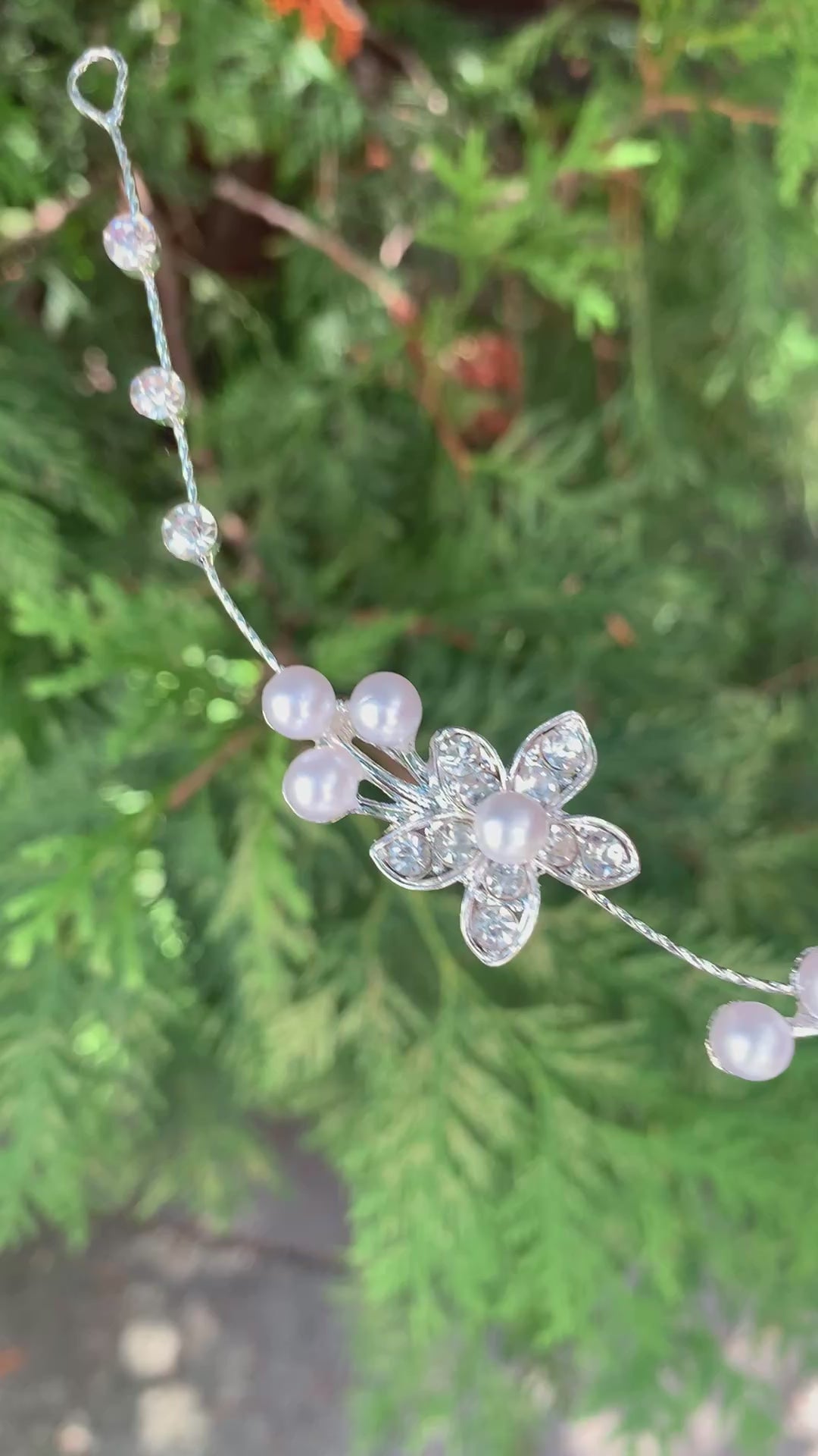 #033 Bridal Flower Pearl & Crystal Hair Vine 12" for Wedding or Prom