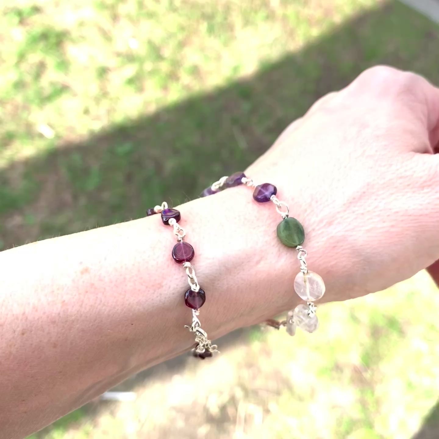 Garnet on Silver Bracelet | Handcrafted Garnet Coin Beads | Sterling Silver Jewelry