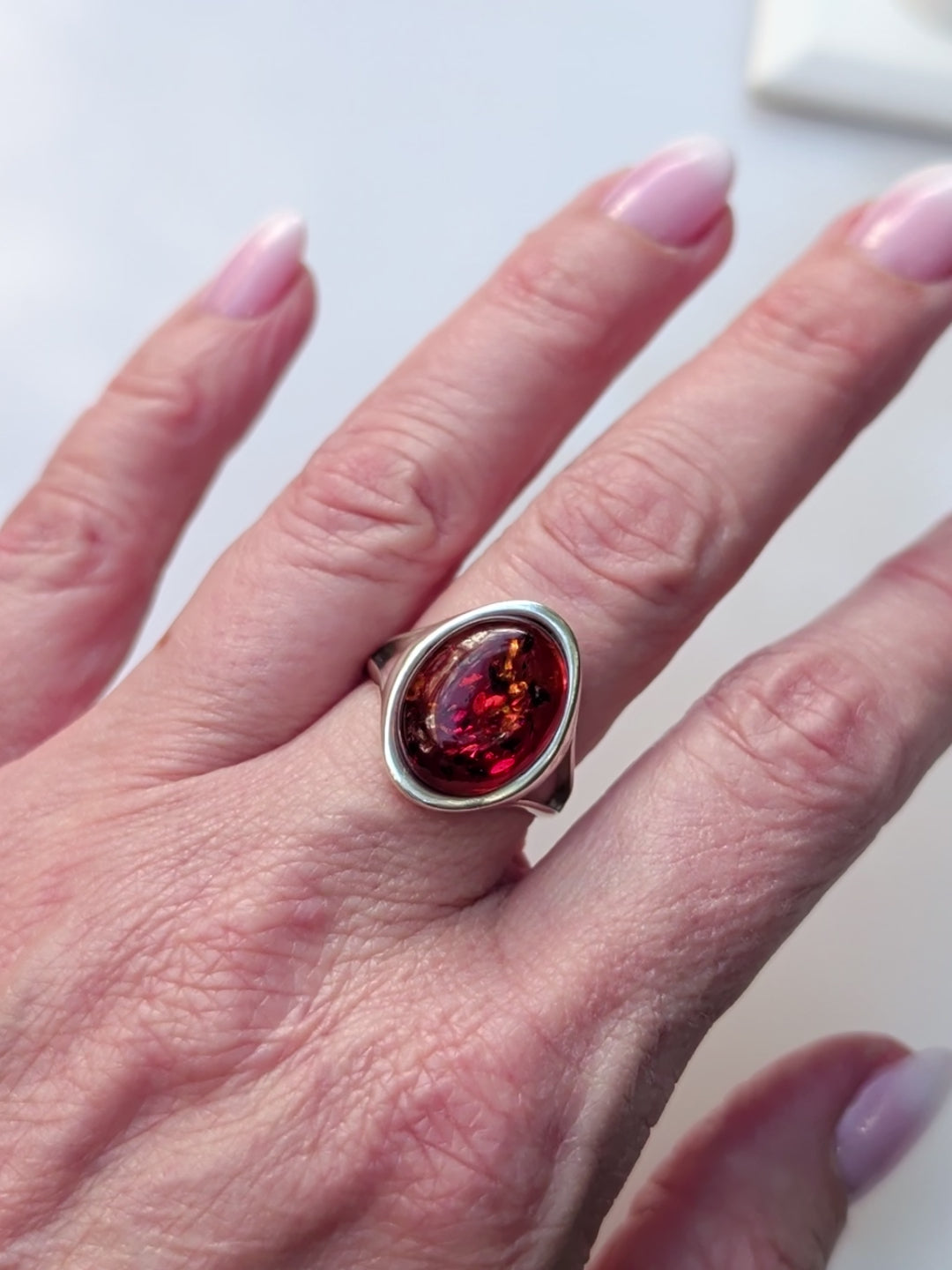 Amber Flame Ring | Silver Baltic Amber Ring | Tears of the Sun Collection