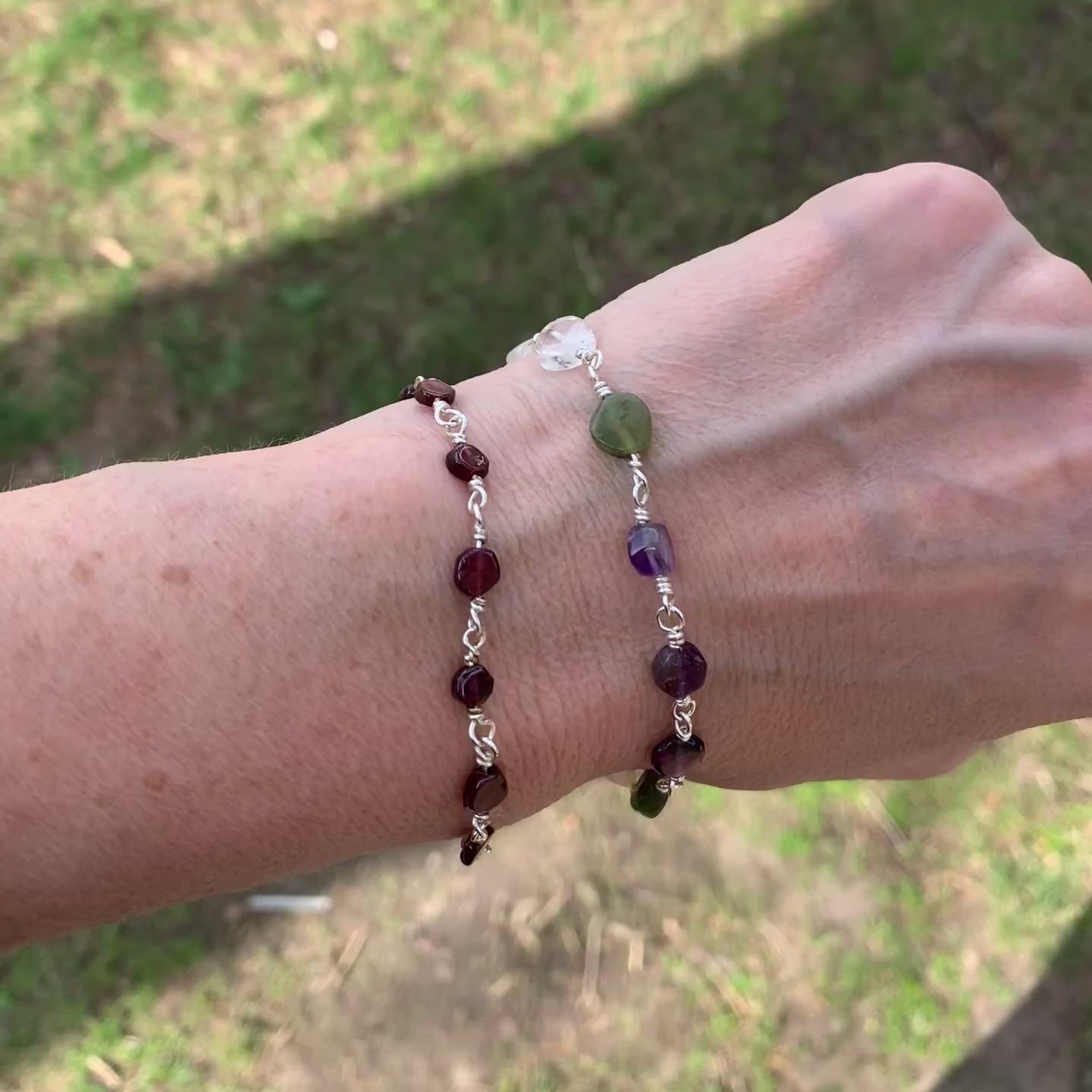 Garnet on Silver Bracelet | Handcrafted Garnet Coin Beads | Sterling Silver Jewelry