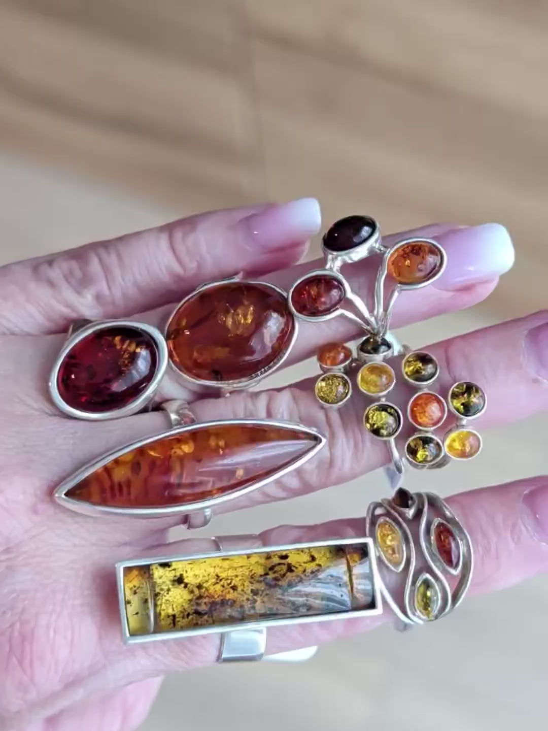 Amber Flame Ring | Silver Baltic Amber Ring | Tears of the Sun Collection
