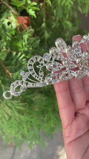 #035 Silver Bridal Tiara – 1.75" Crystal & CZ Wedding Crown, Elegant Bride Headpiece