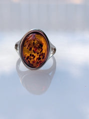 Amber Flame Ring | Silver Baltic Amber Ring | Tears of the Sun Collection