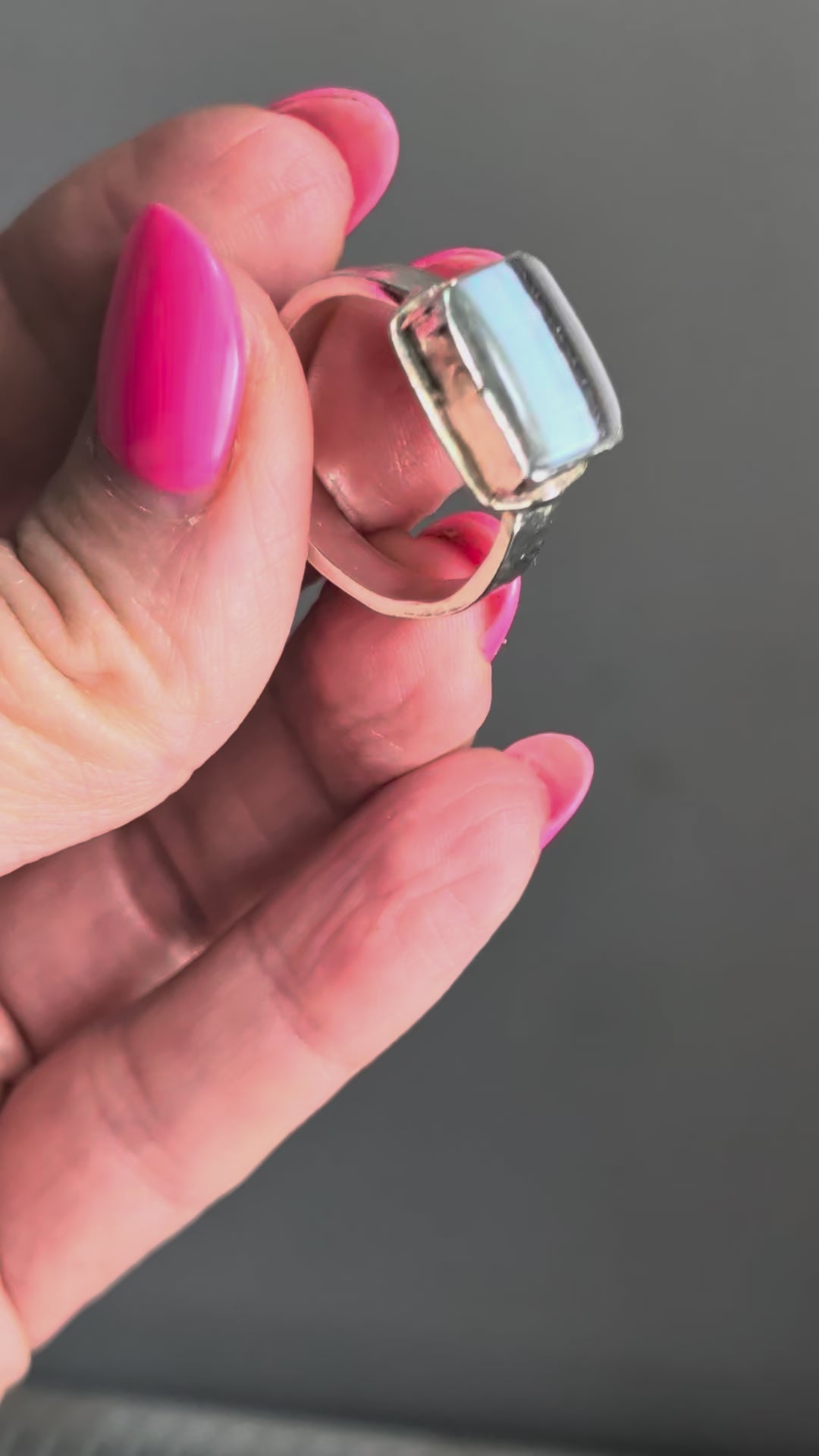 Blue Opal Rectangle Statement Ring | Sterling Silver | size 9