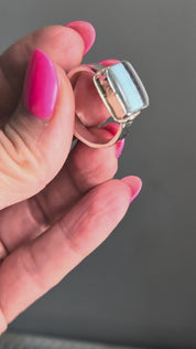 Blue Opal Rectangle Statement Ring | Sterling Silver | size 9