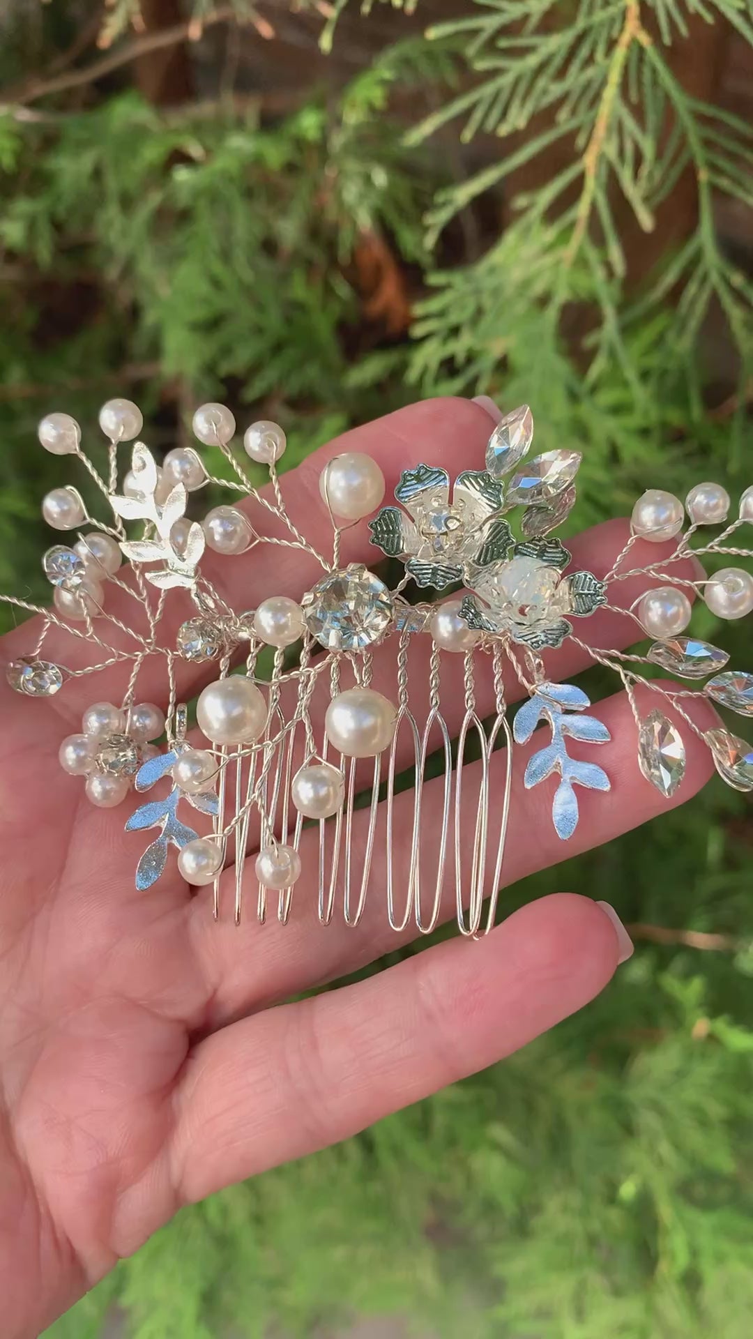 #020 Silver Bridal Hair Comb – Crystal & Pearl Wedding Hair Accessory