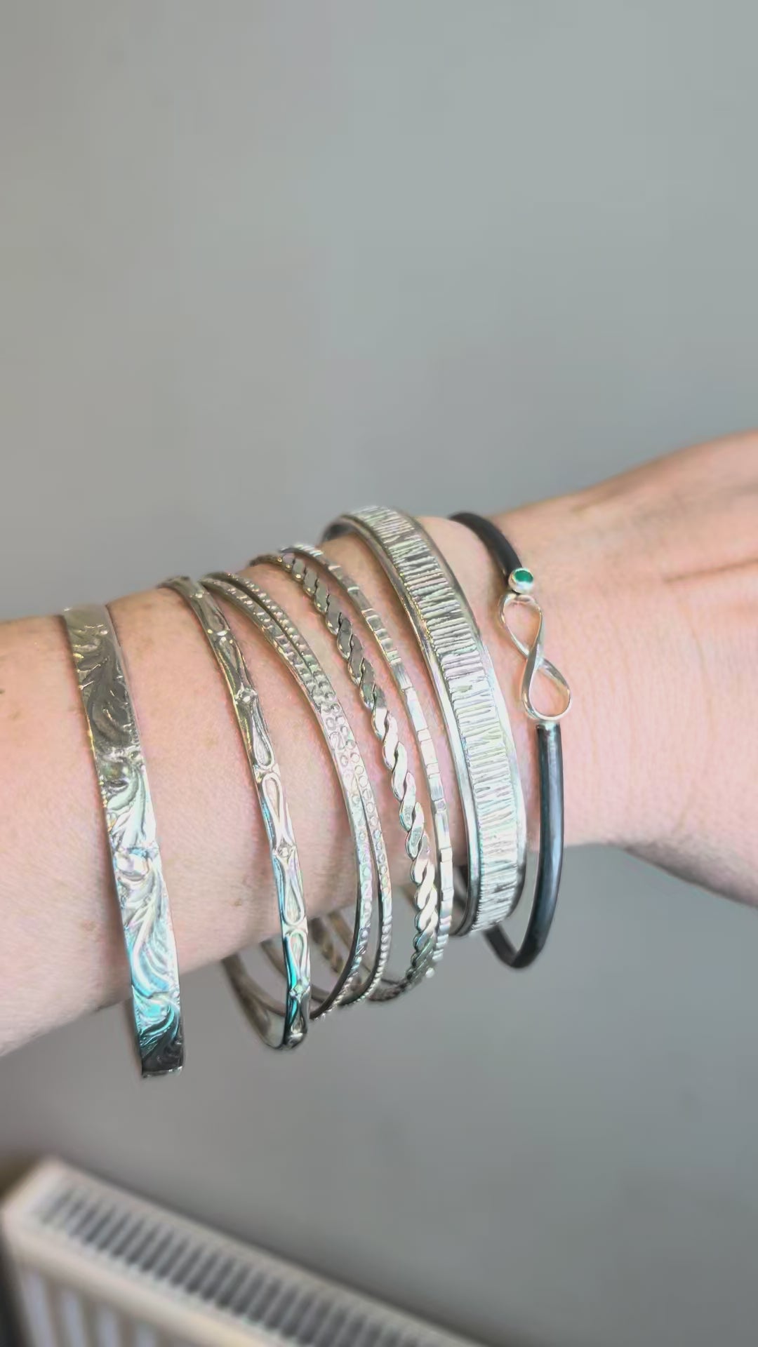 Infinity Bangle Bracelet with Chrysoprase — Oxidized Sterling Silver 4mm Cuff