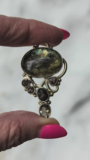 Labradorite & Smoky Quartz Pendant — One-of-a-Kind Sterling Silver Statement