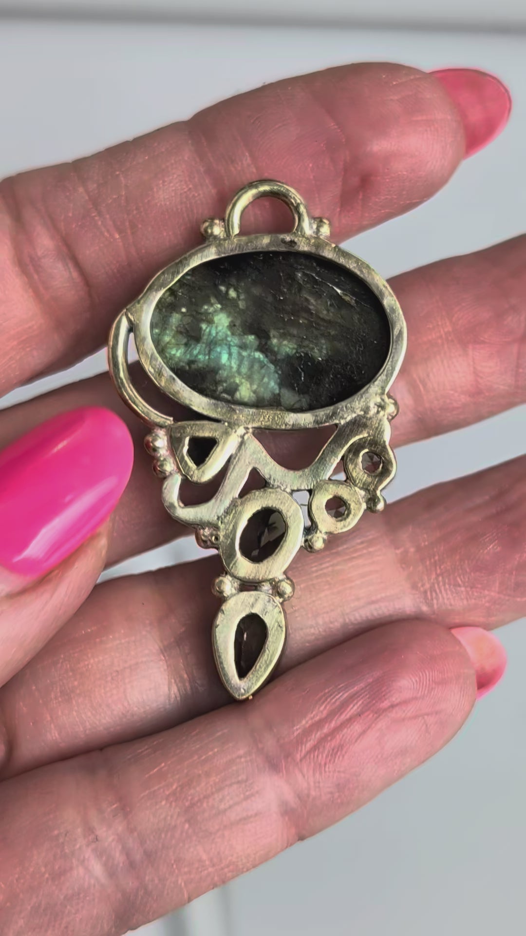 Labradorite & Smoky Quartz Pendant — One-of-a-Kind Sterling Silver Statement