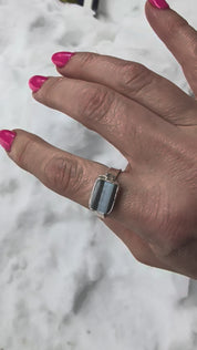 Blue Opal Rectangle Statement Ring | Sterling Silver | size 9