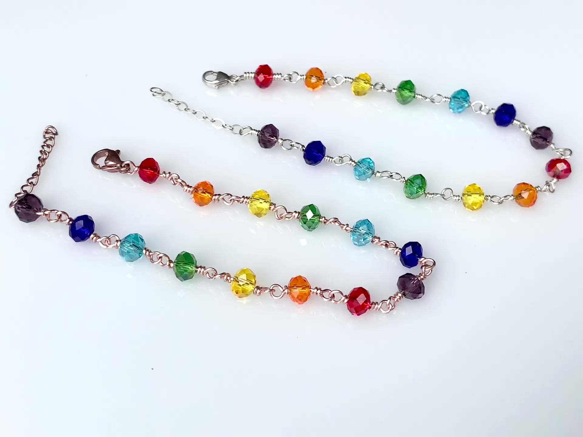 Chakra Bracelet in Rose Gold Fill | Handmade Glass Bead Energy Jewelry | Custom Fit with Extension