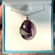 OOAK Sterling Silver Fluorite Necklace | Handmade Leaf Bezel | Simple Curb Chain