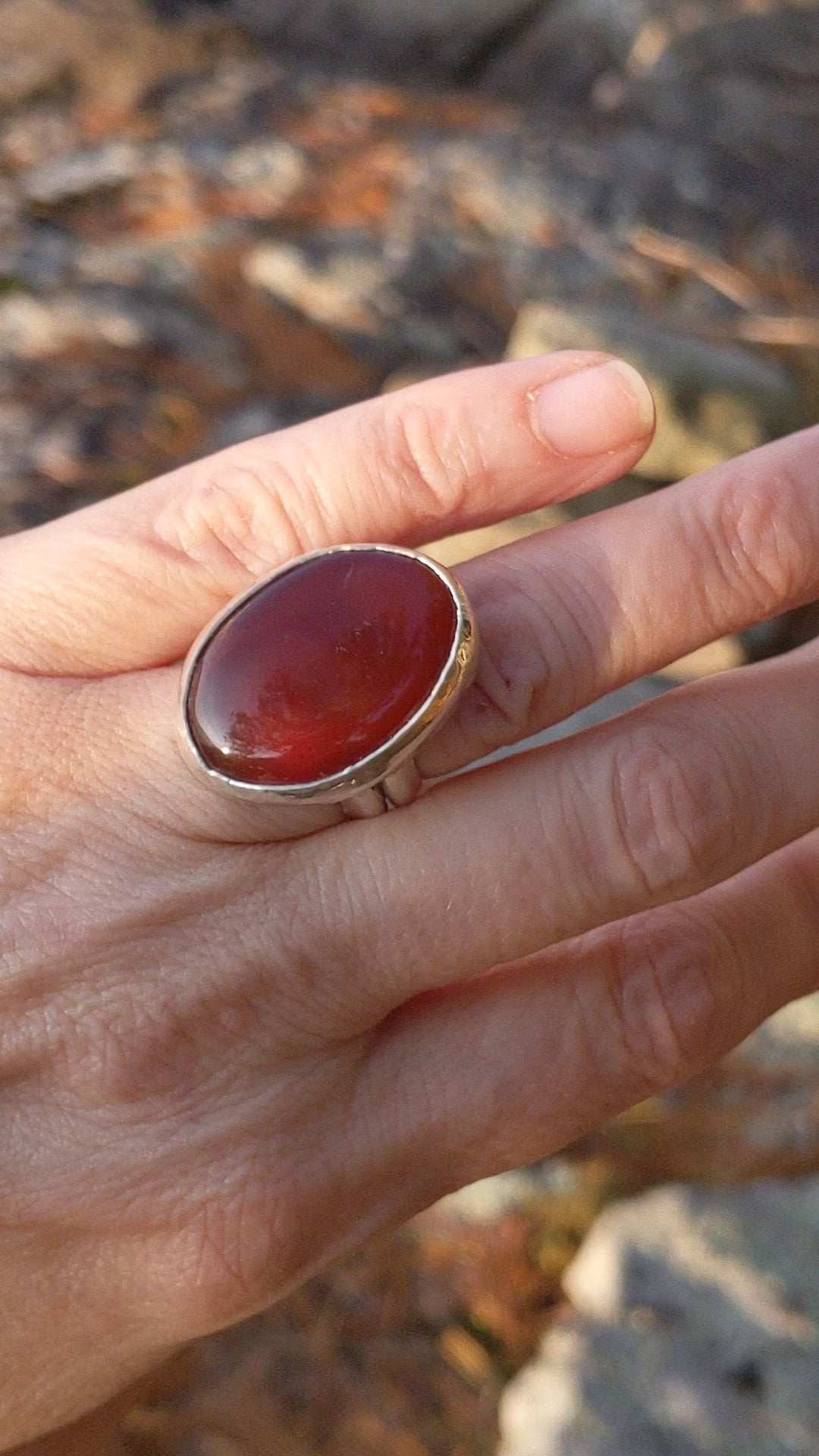 Carnelian Cabochon Ring in Sterling Silver – Organic Elegance Echoes of the Lake Collection