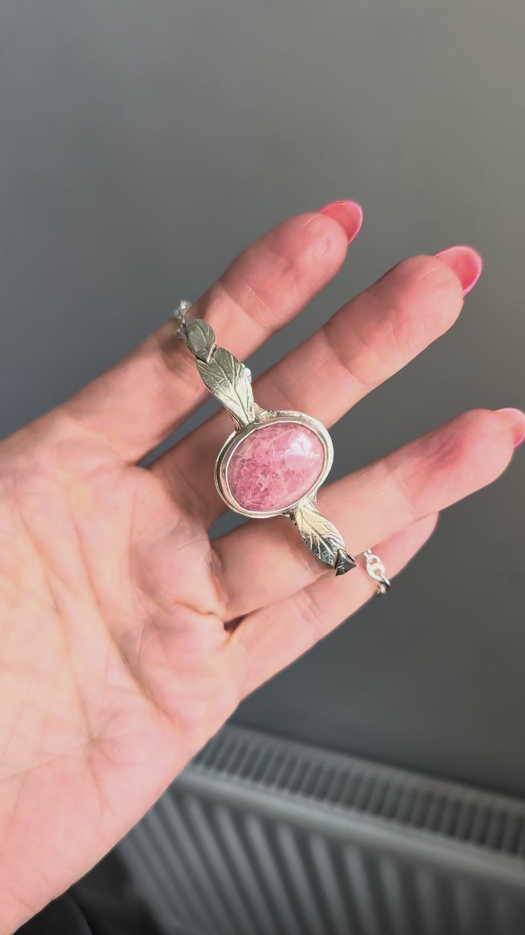 Rosevine Bracelet | Rhodochrosite & Sterling Silver Leaf Cuff