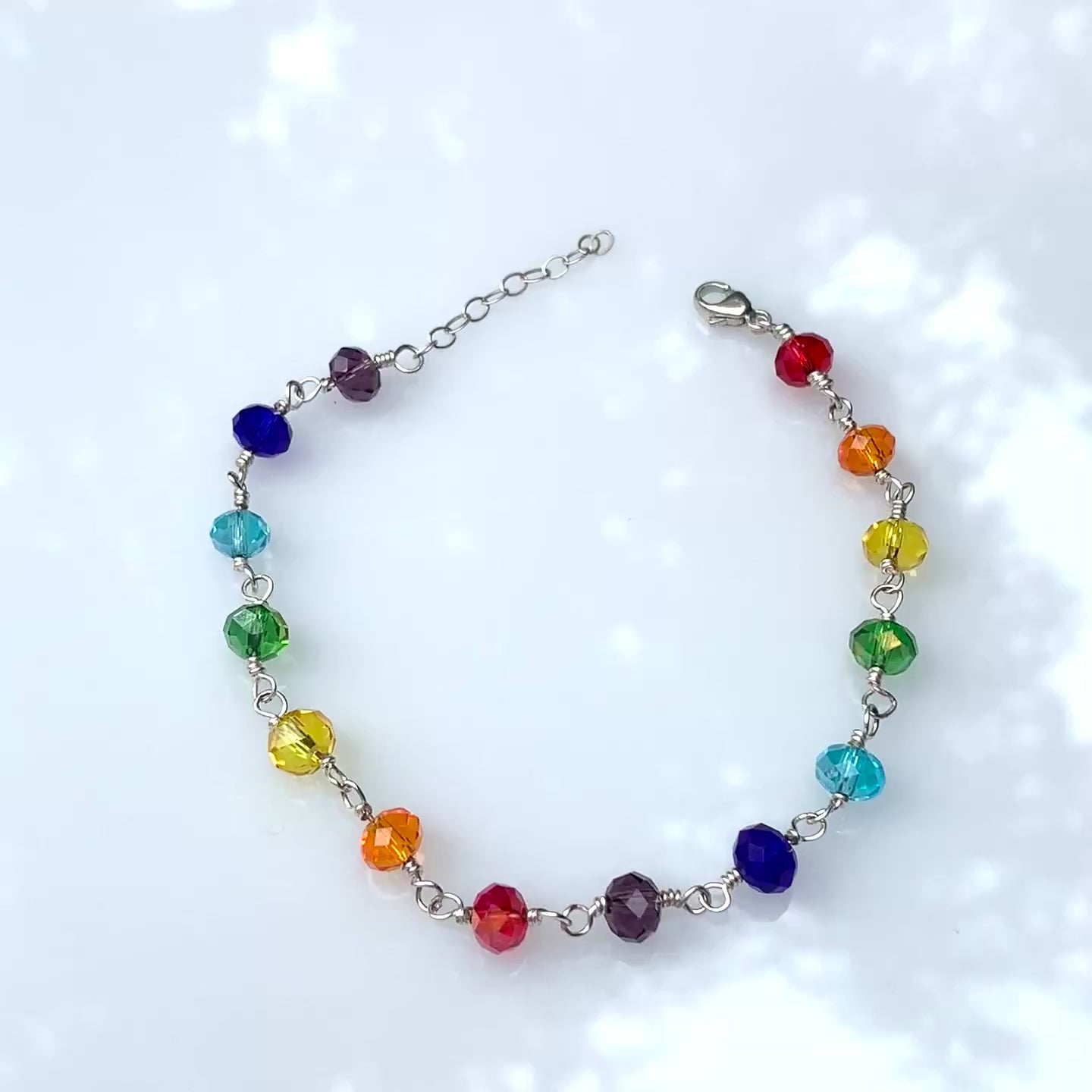 Chakra Bracelet in Rose Gold Fill | Handmade Glass Bead Energy Jewelry | Custom Fit with Extension