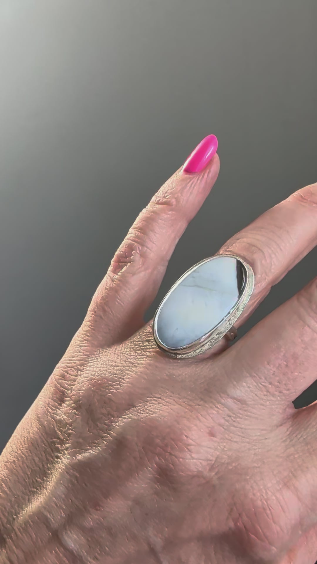 Blue Opal Statement Ring – Sterling Silver Sz 6.5