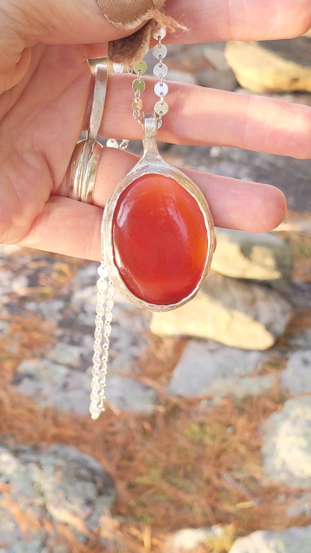 Large Carnelian Necklace in Sterling Silver – Statement Piece Echoes of the Lake Collection