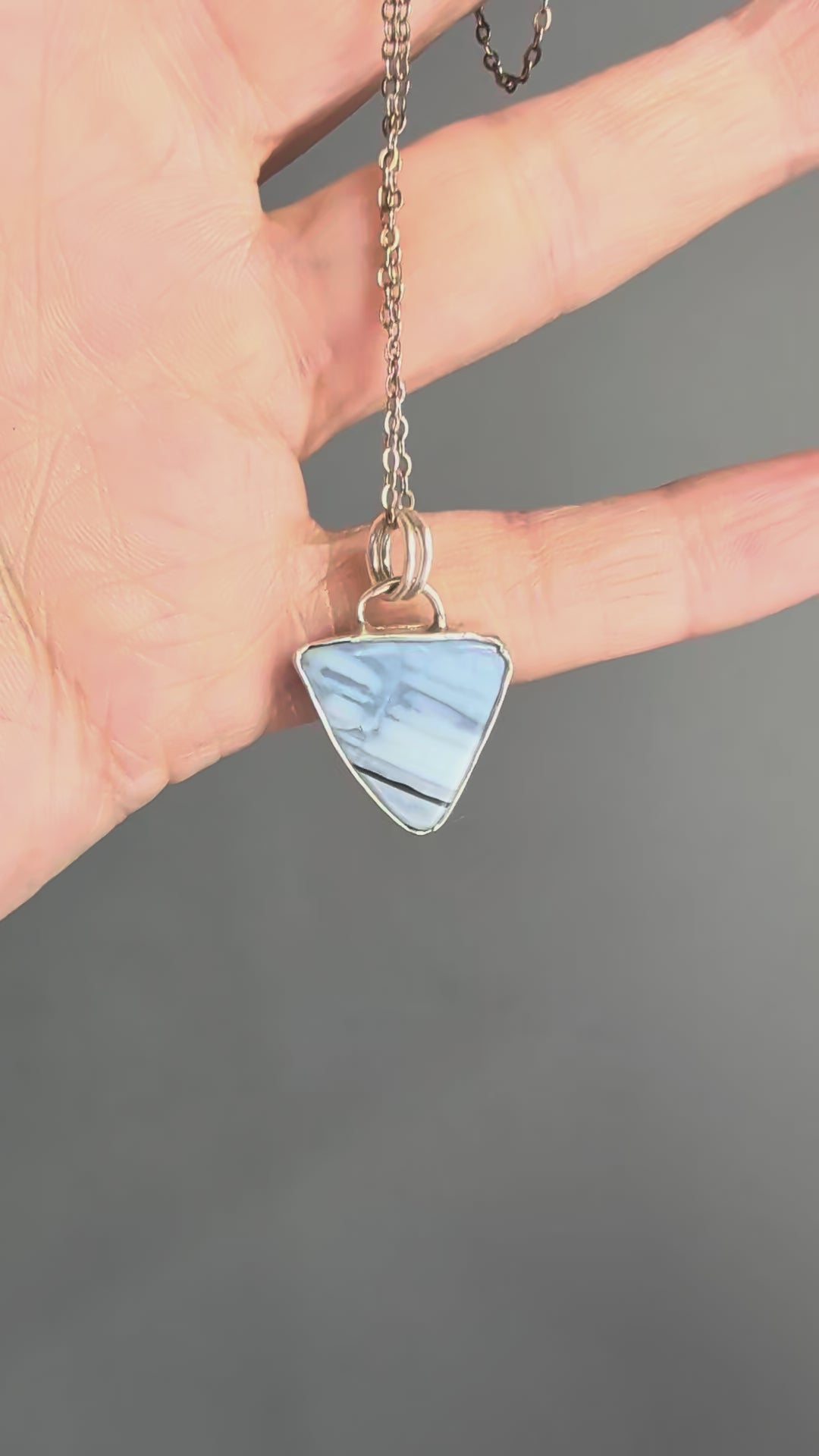 Blue Opal Triangle Necklace in Sterling Silver