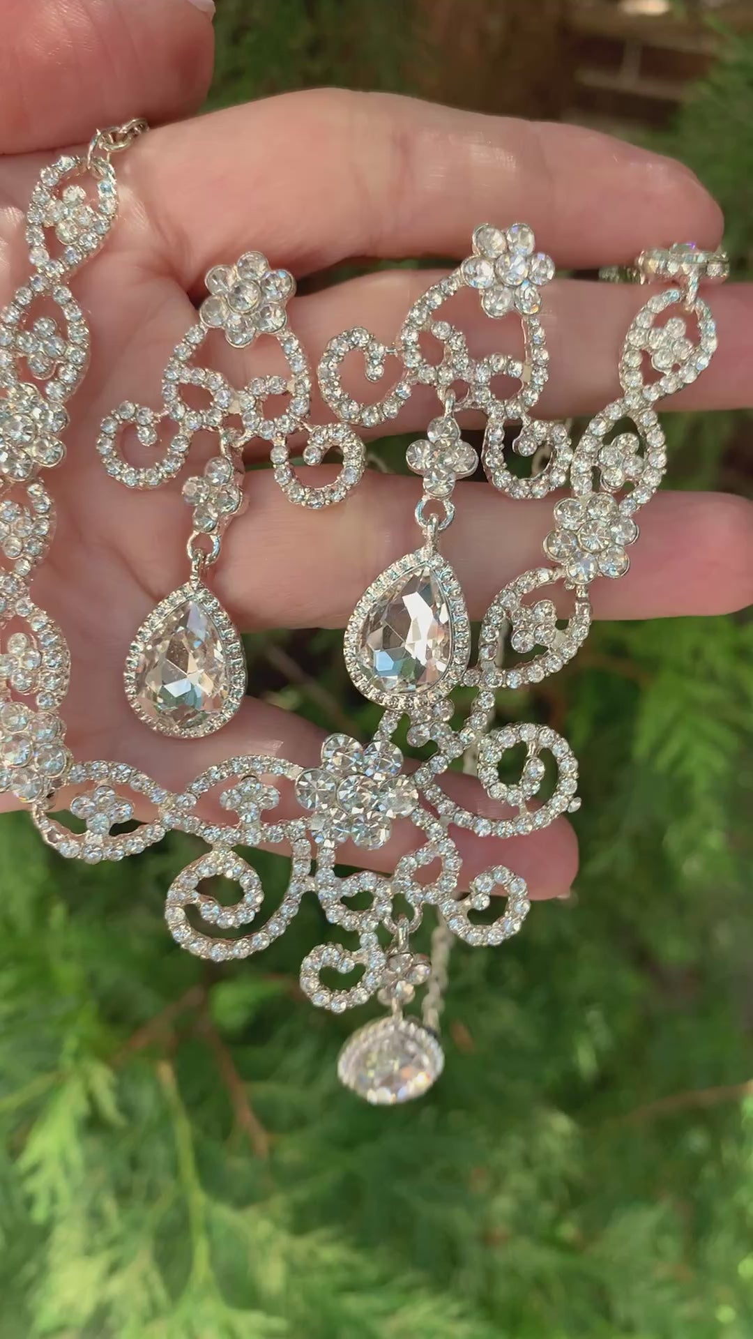 #038: Silver Bridal Jewelry Set – Crystal Necklace & Drop Earrings for Weddings