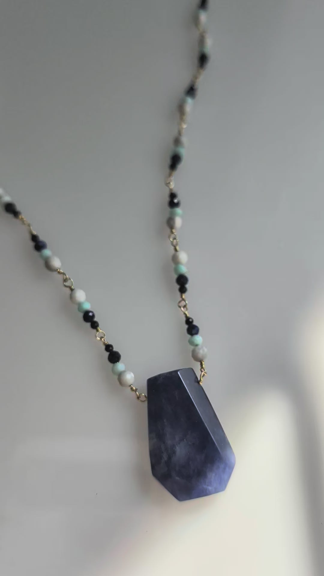 Blue Passage Necklace – Lapis Pendant with Blue Opal, Spinel & Yellow Gold Fill