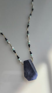 Blue Passage Necklace – Lapis Pendant with Blue Opal, Spinel & Yellow Gold Fill