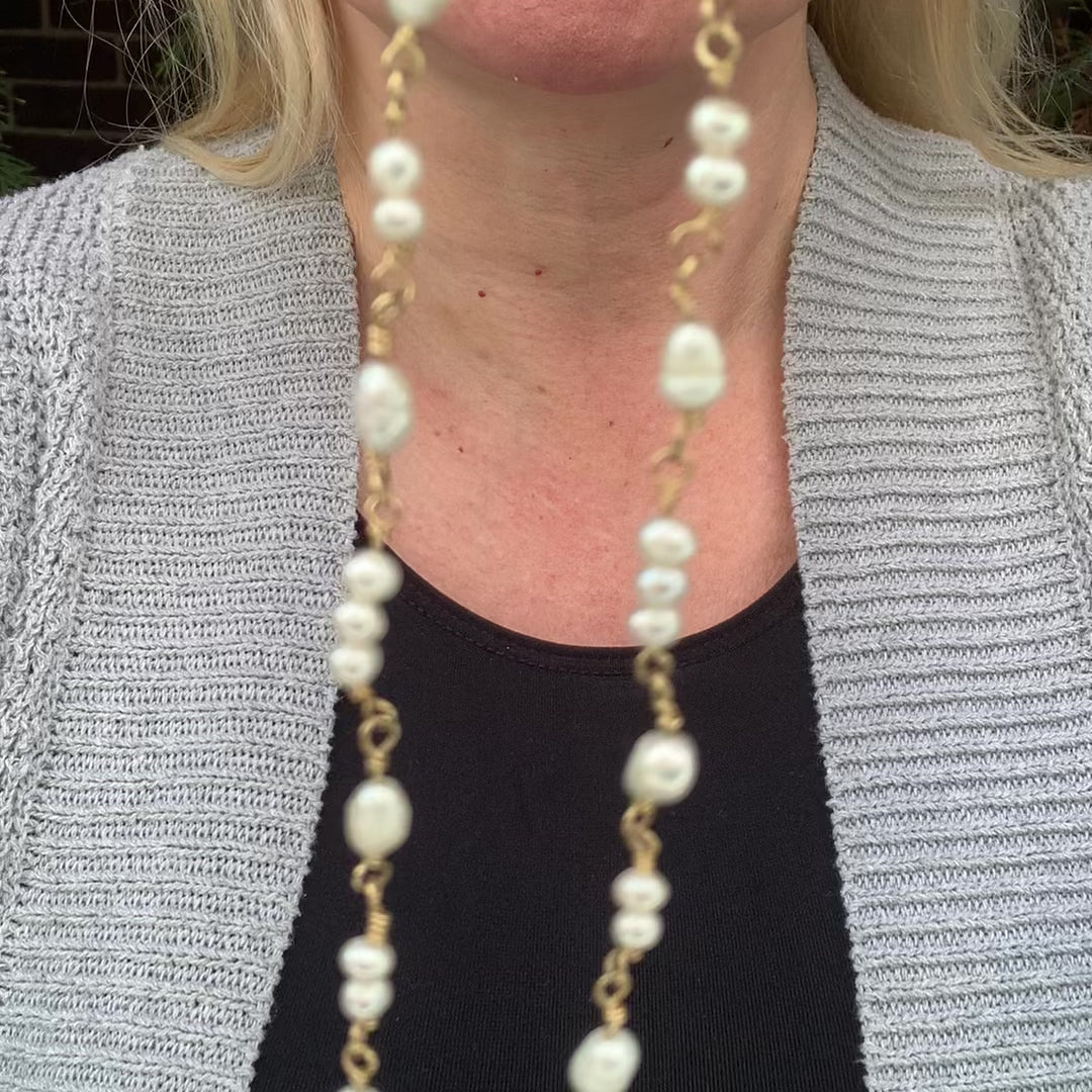 Pearl Cluster Necklace in Yellow Gold Fill