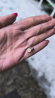 Sterling Silver Opal Necklace | 8mm Bezel Set Opal Pendant | Handmade | 16–18” Chain