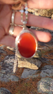 Large Carnelian Necklace in Sterling Silver – Statement Piece Echoes of the Lake Collection