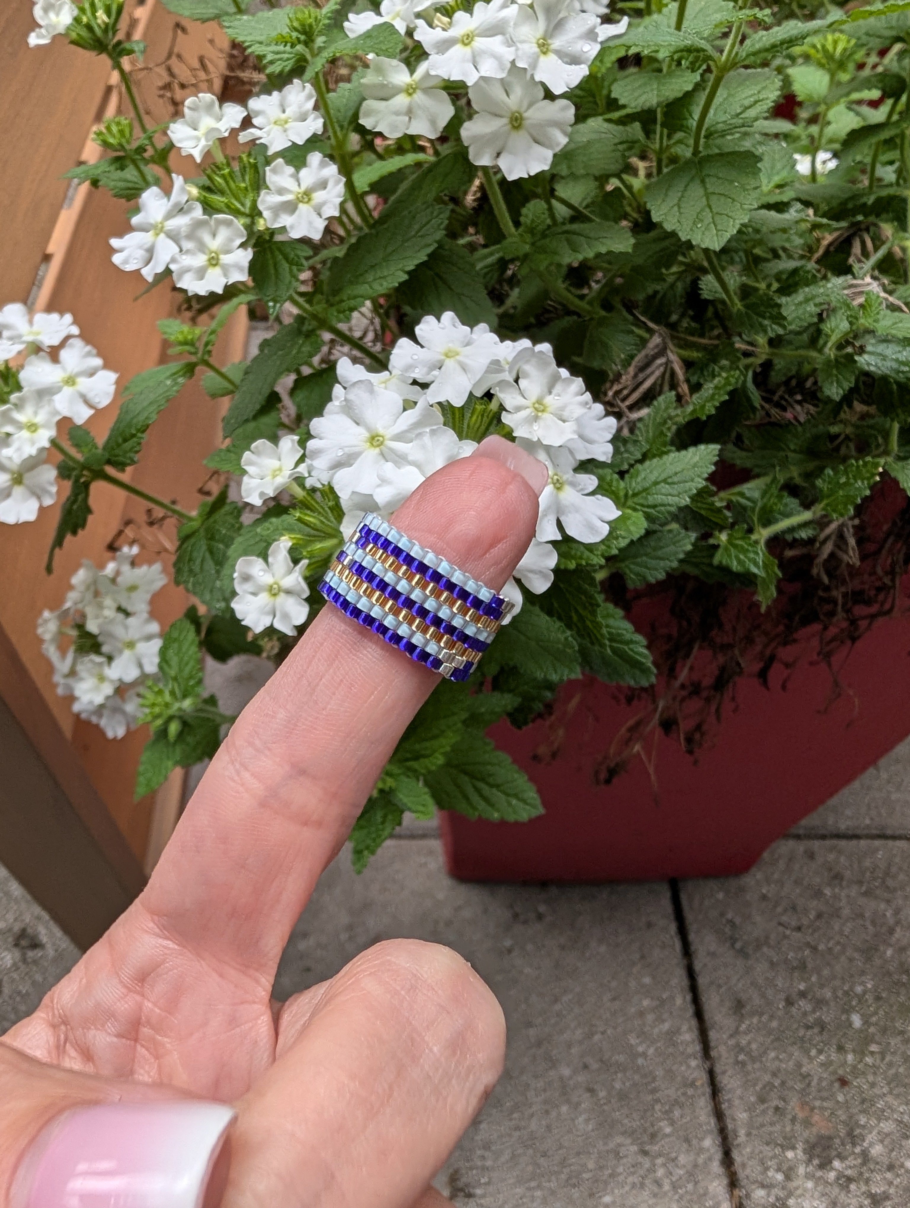 Azure Starboard Ring – Handwoven Miyuki Bead Ring Sz 6