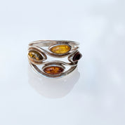 Amber Current Ring | Silver Baltic Amber Ring | Tears of the Sun