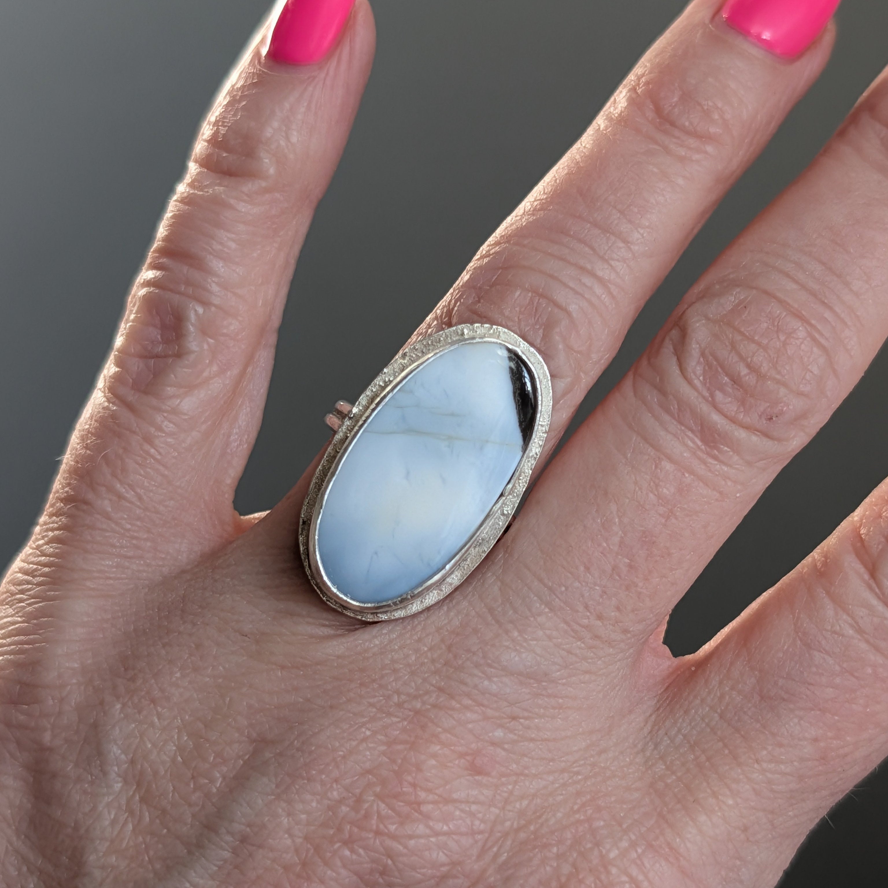 Blue Opal Statement Ring – Sterling Silver Sz 6.5