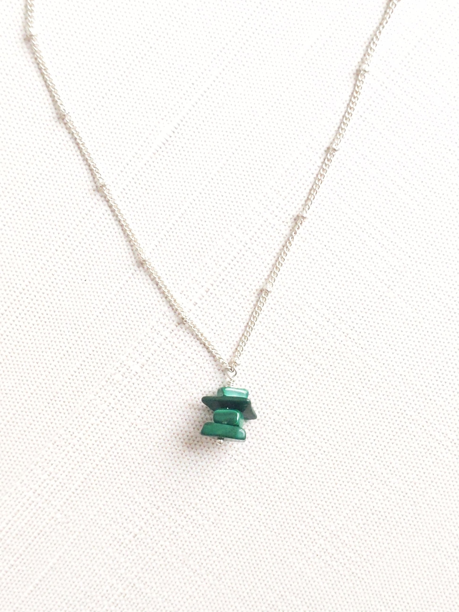 Malachite Inukshuk Necklace in Sterling Silver