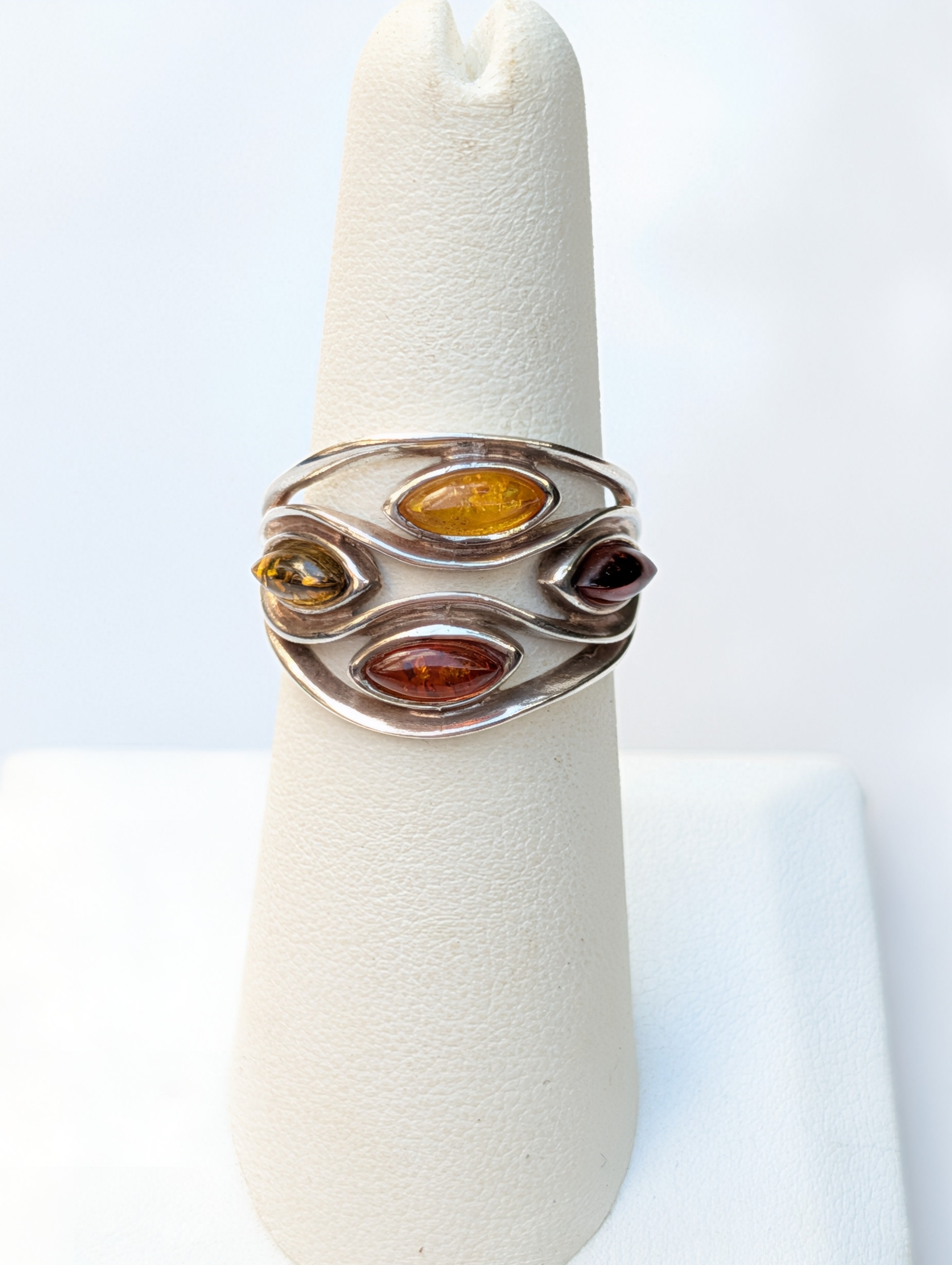Amber Current Ring | Silver Baltic Amber Ring | Tears of the Sun