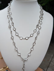 Sample Sale: Silver Crystal Lariat Necklace – Long Layered Clear Stone Statement Necklace