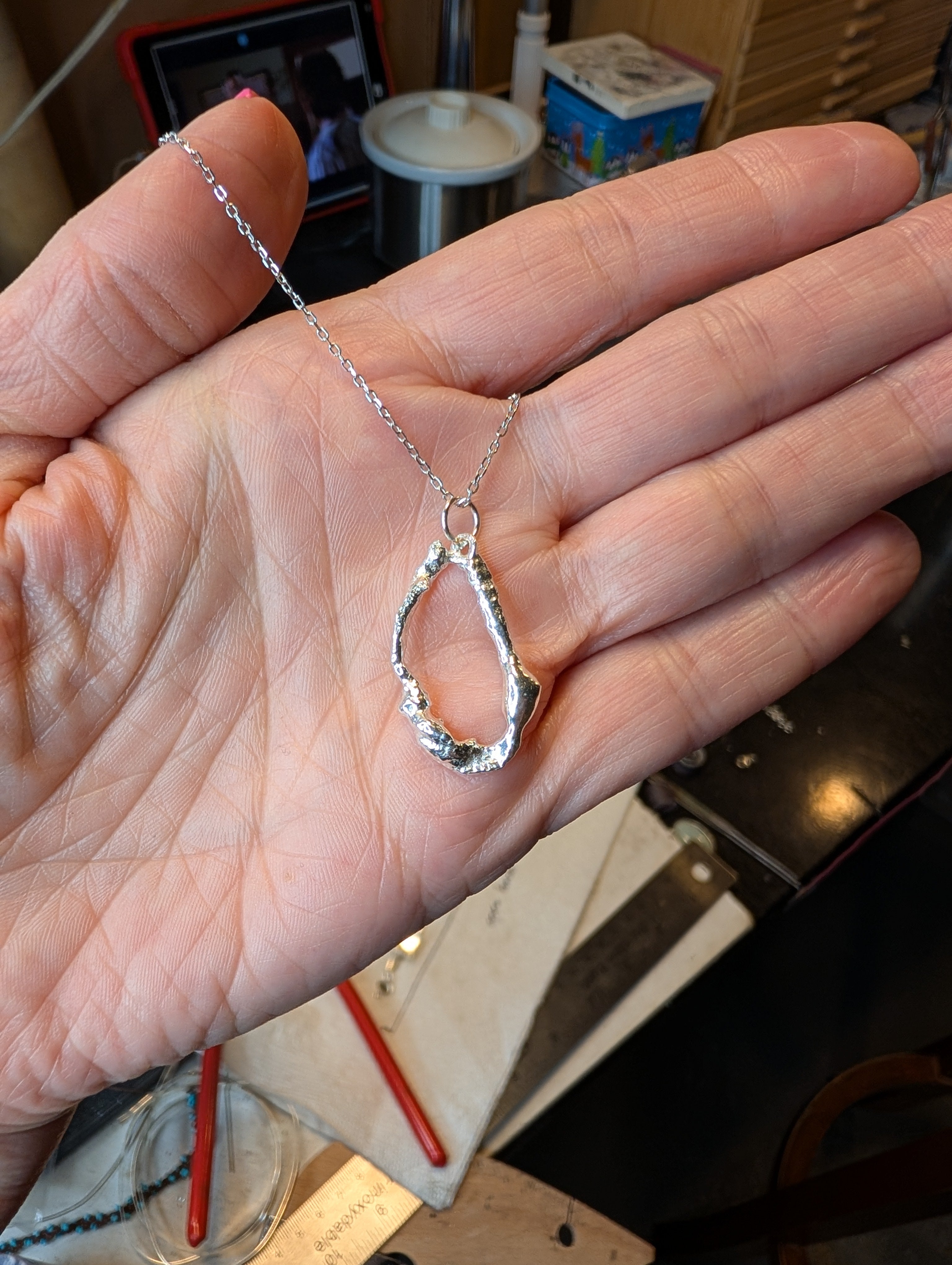 Sterling Silver Pendant Necklace – Airframe | Organic Open Silver Pendant (Handmade, One of a Kind)