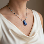 Blue Passage Necklace – Lapis Pendant with Blue Opal, Spinel & Yellow Gold Fill