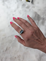 Blue Opal Rectangle Statement Ring | Sterling Silver | size 9