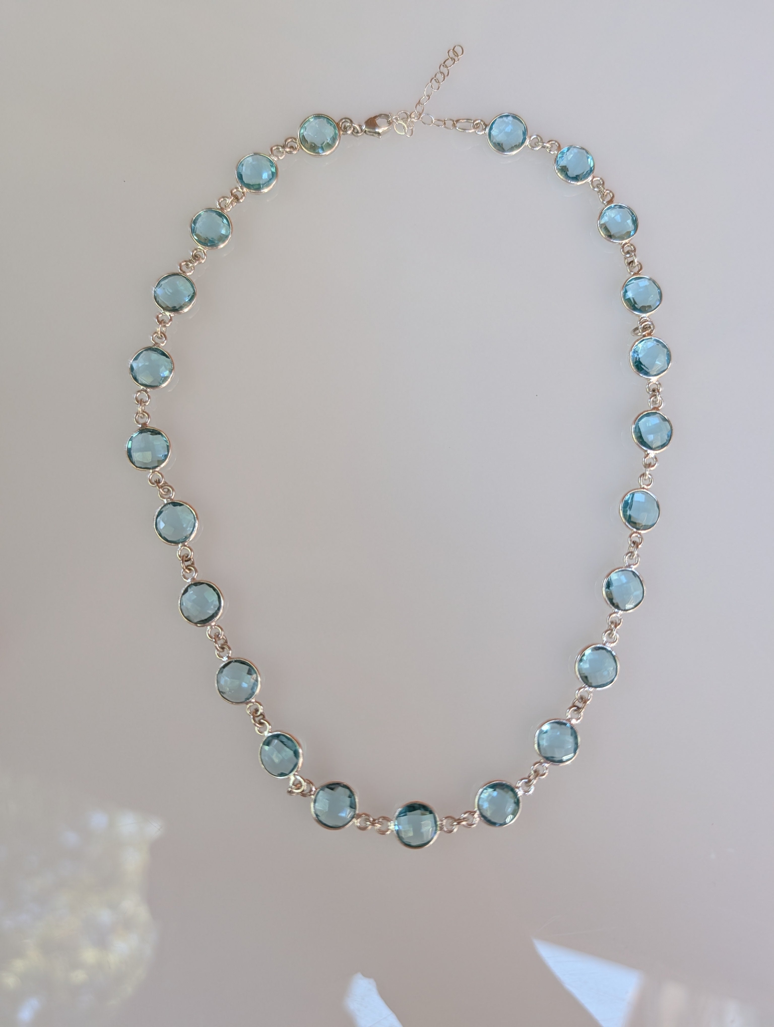 Aquamarine Necklace – Sterling Silver Bezel Set, 16"