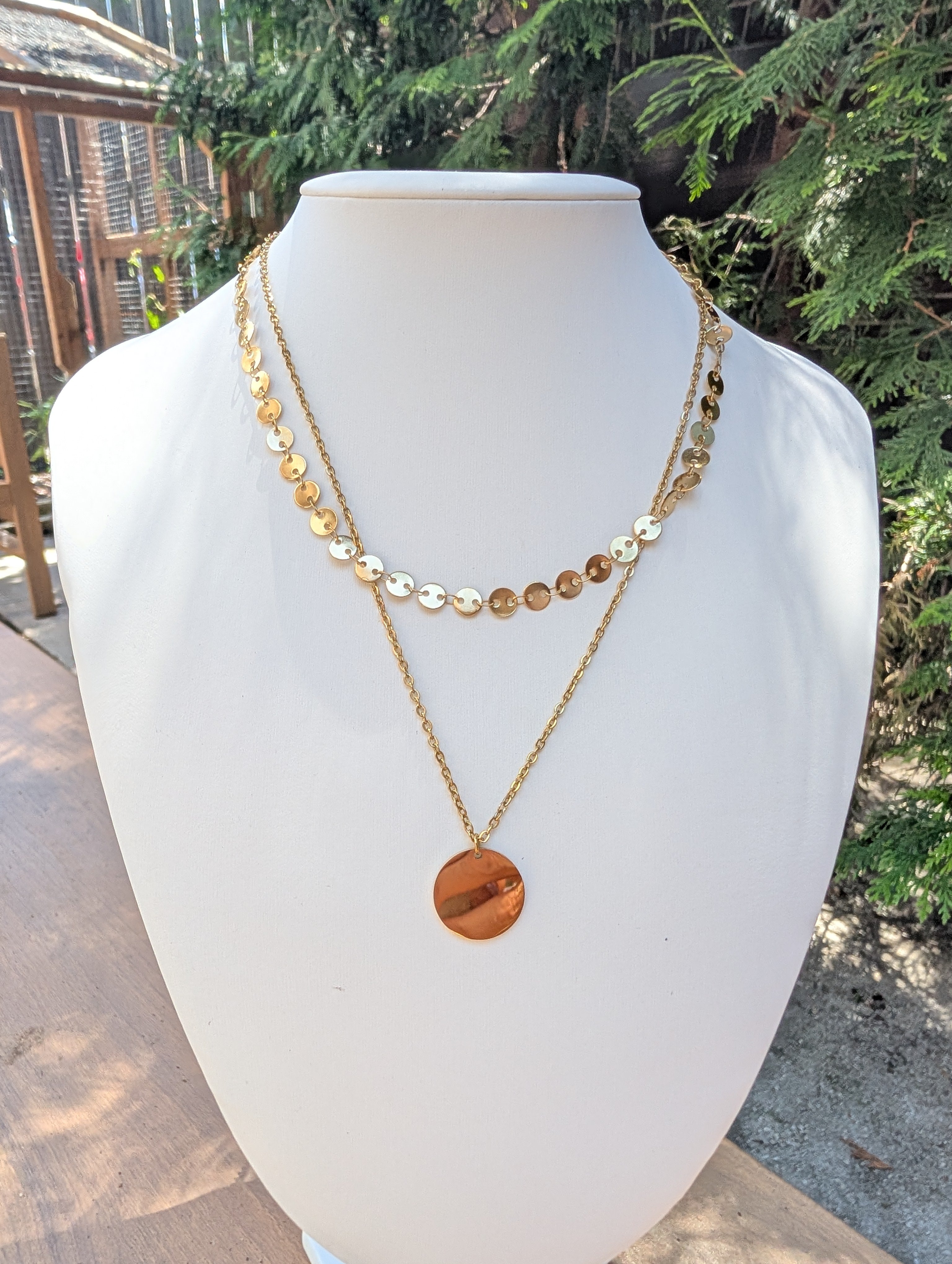 Sample Sale: Silver Sequin Disc Layered Necklace – Stainless Steel Pendant Necklace