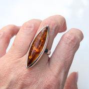 Golden Amber Marquise Ring | Silver Baltic Amber Ring |Tears of the Sun
