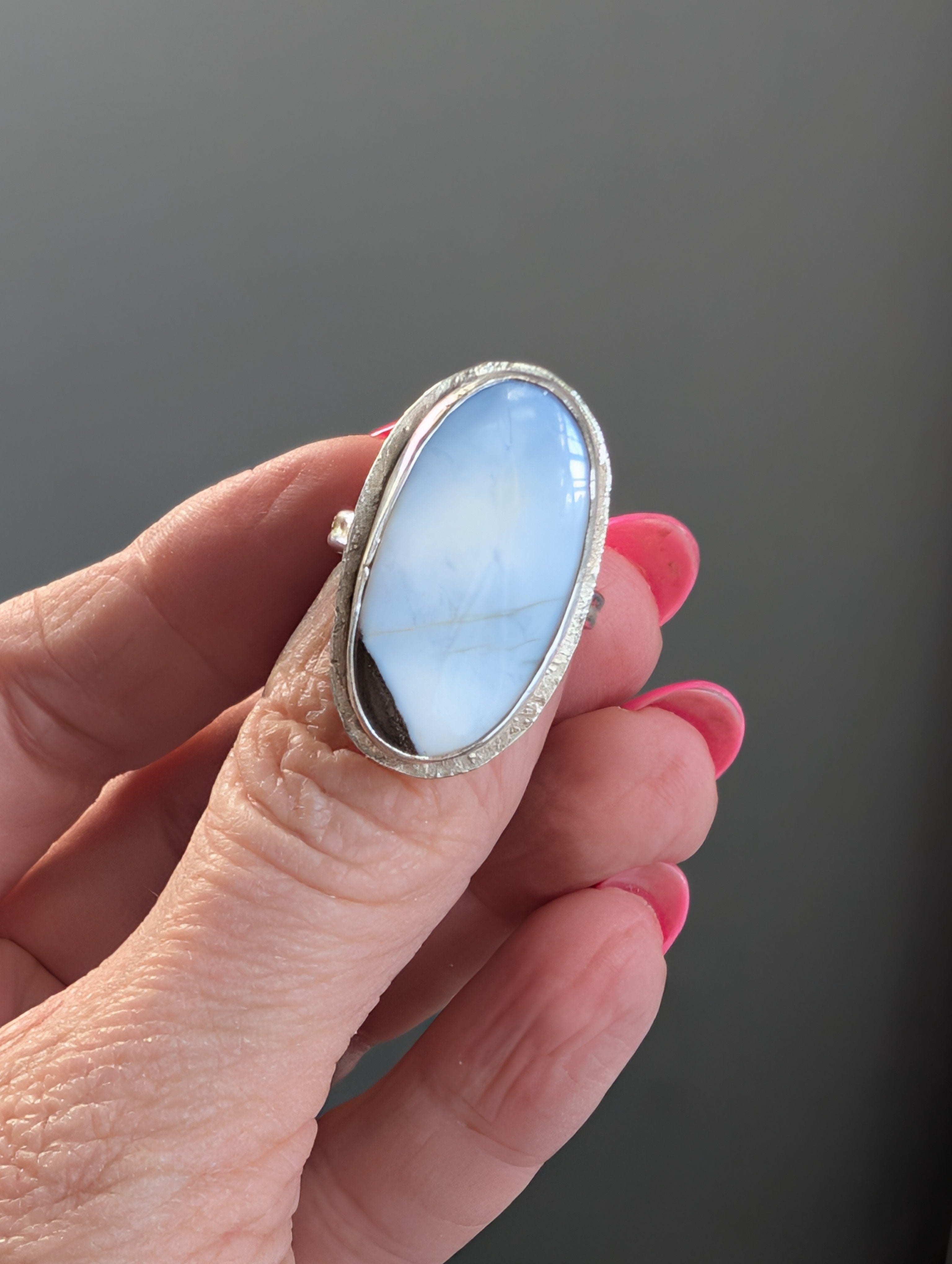 Blue Opal Statement Ring – Sterling Silver Sz 6.5