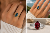 Marquise Sapphire Engagement Ring, Gold Diamond Cluster Ring, Vintage Inspired Engagement Ring, Statement Proposal Ring