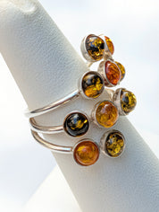 Amber Garden Ring | Silver Amber Cocktail Ring | Tears of the Sun