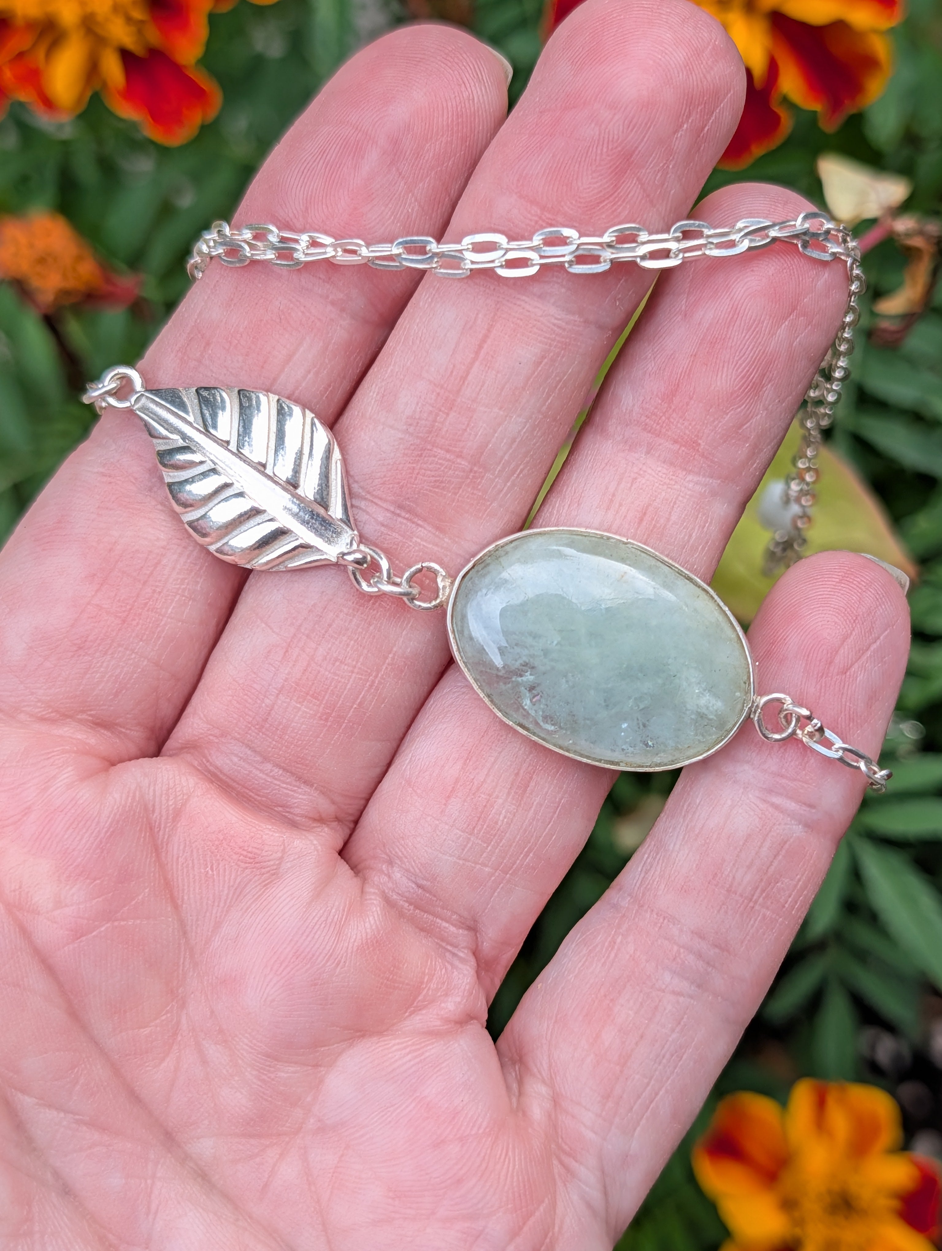 Sea Leaf — Aquamarine & Sterling Silver Botanical Necklace | 22"