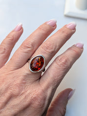 Amber Flame Ring | Silver Baltic Amber Ring | Tears of the Sun Collection