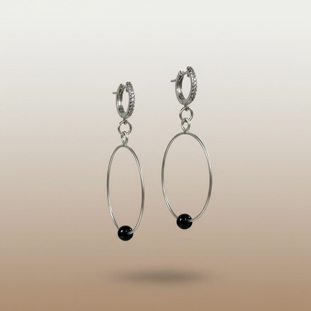 Night Current Hoops | Sterling silver hoop earrings with black spinel • The Night Sea Collection
