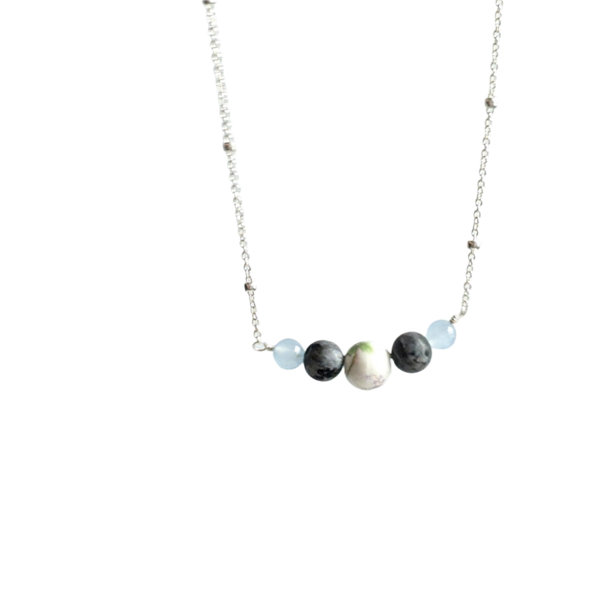 Blooming Larvakite Stardust Necklace in Sterling Silver