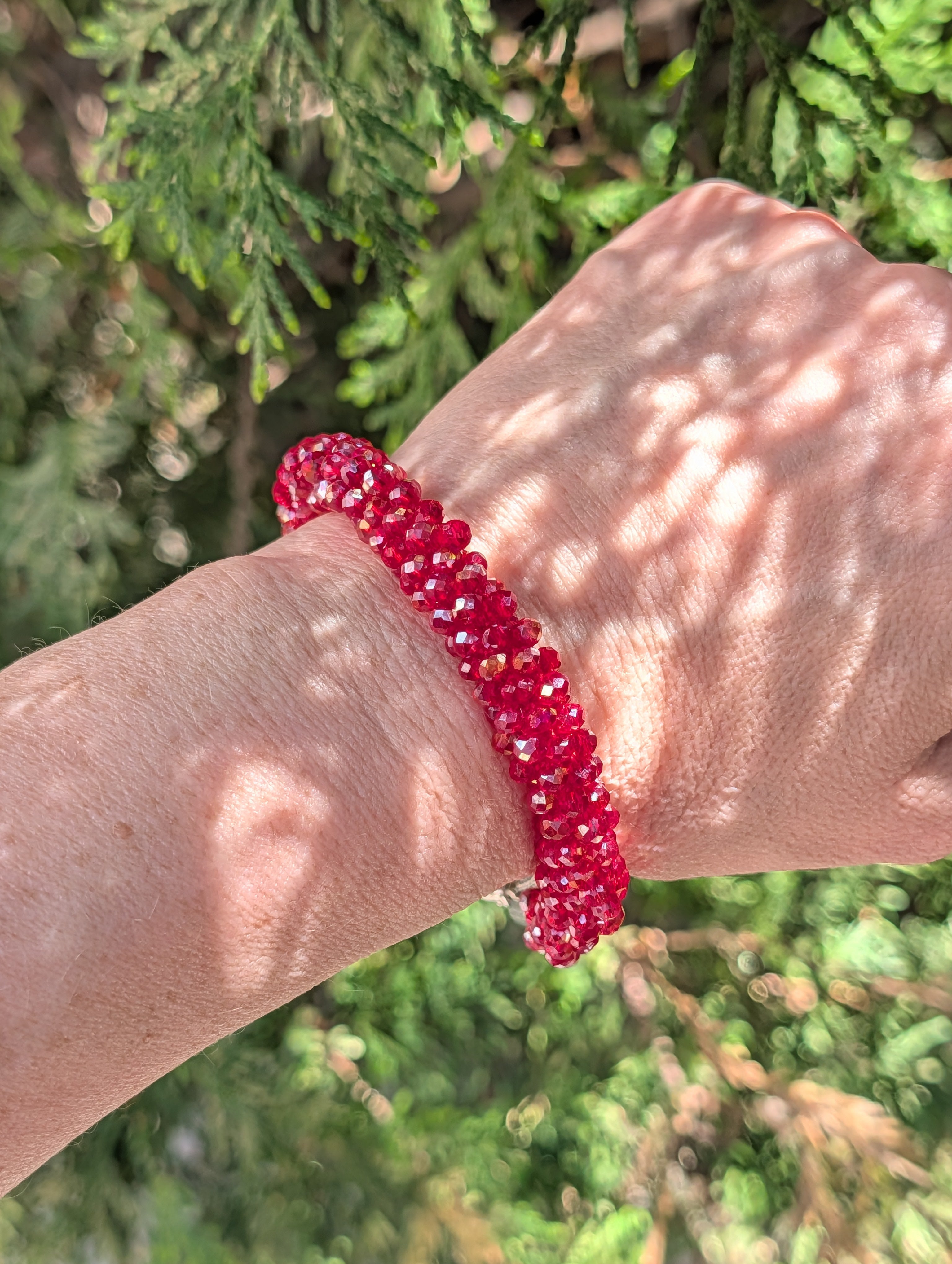Crimson Tide Bracelet – Red Crystal Rope Bracelet in Silver